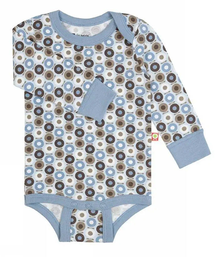 Body Langærmet Med Brune Og Lyseblå Miniæble Print fra Katvig